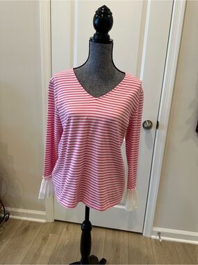 Sara Campbell Pink Striped LG Long-Sleeve Ruffle Top